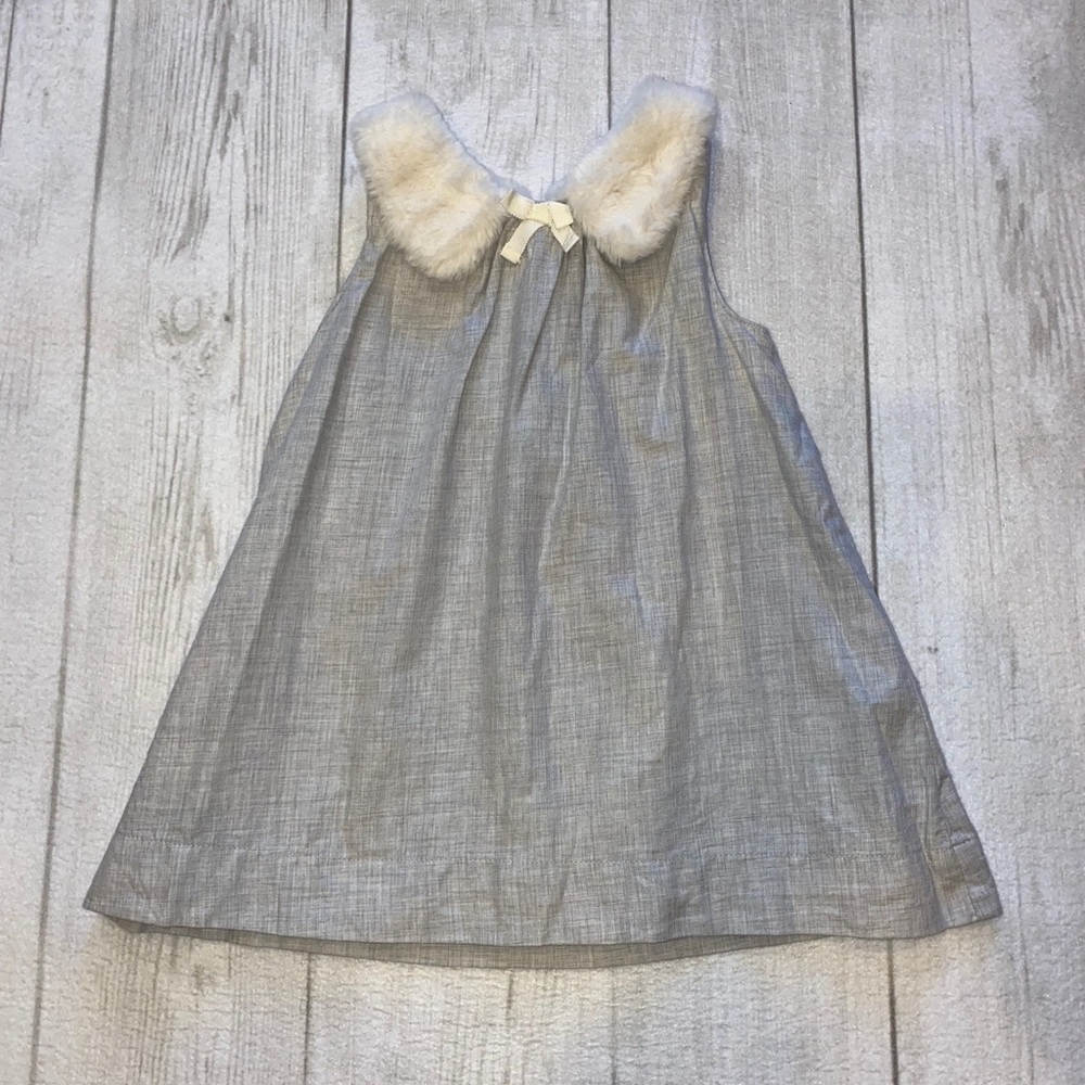 GAP Kids Faux Fur Collar Dress, Gray, 18-24 Months